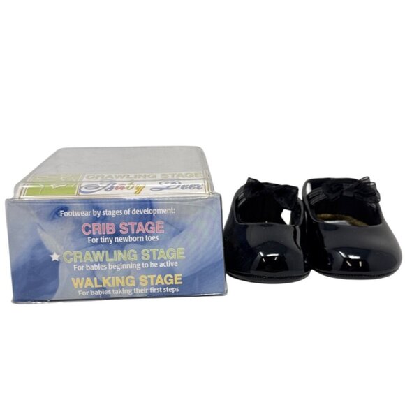 Baby Deer Crawling Stage Black satin with Bow on Top Size 2 - Picture 2 of 6